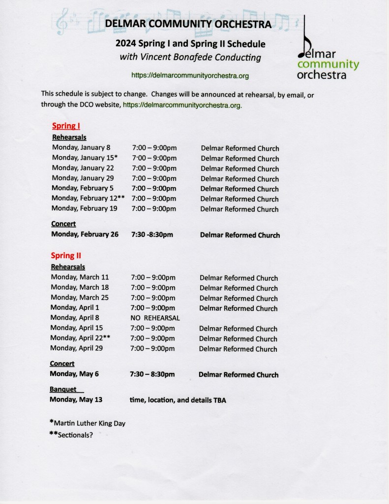 Current Schedule – Delmar Community Orchestra
